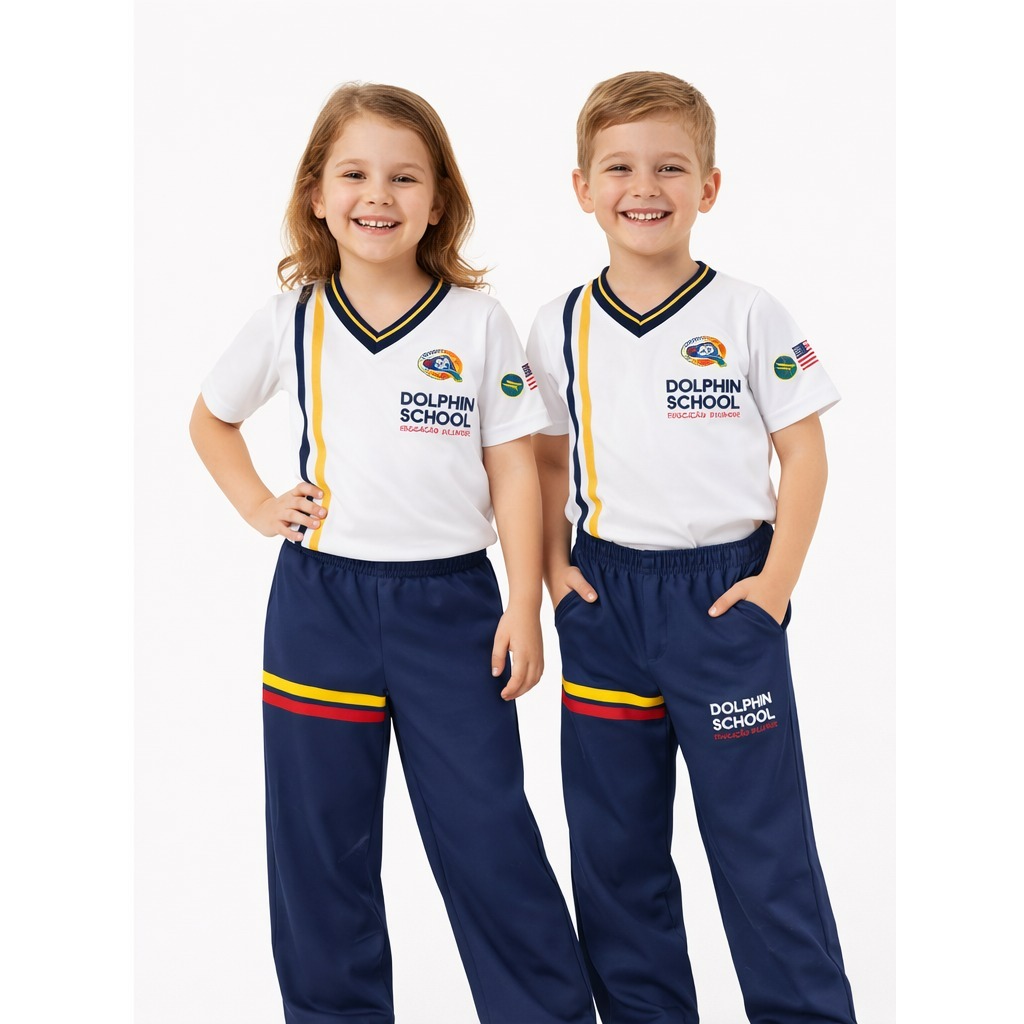 Calça Tactel Azul Marinho com Modelos Dolphin School