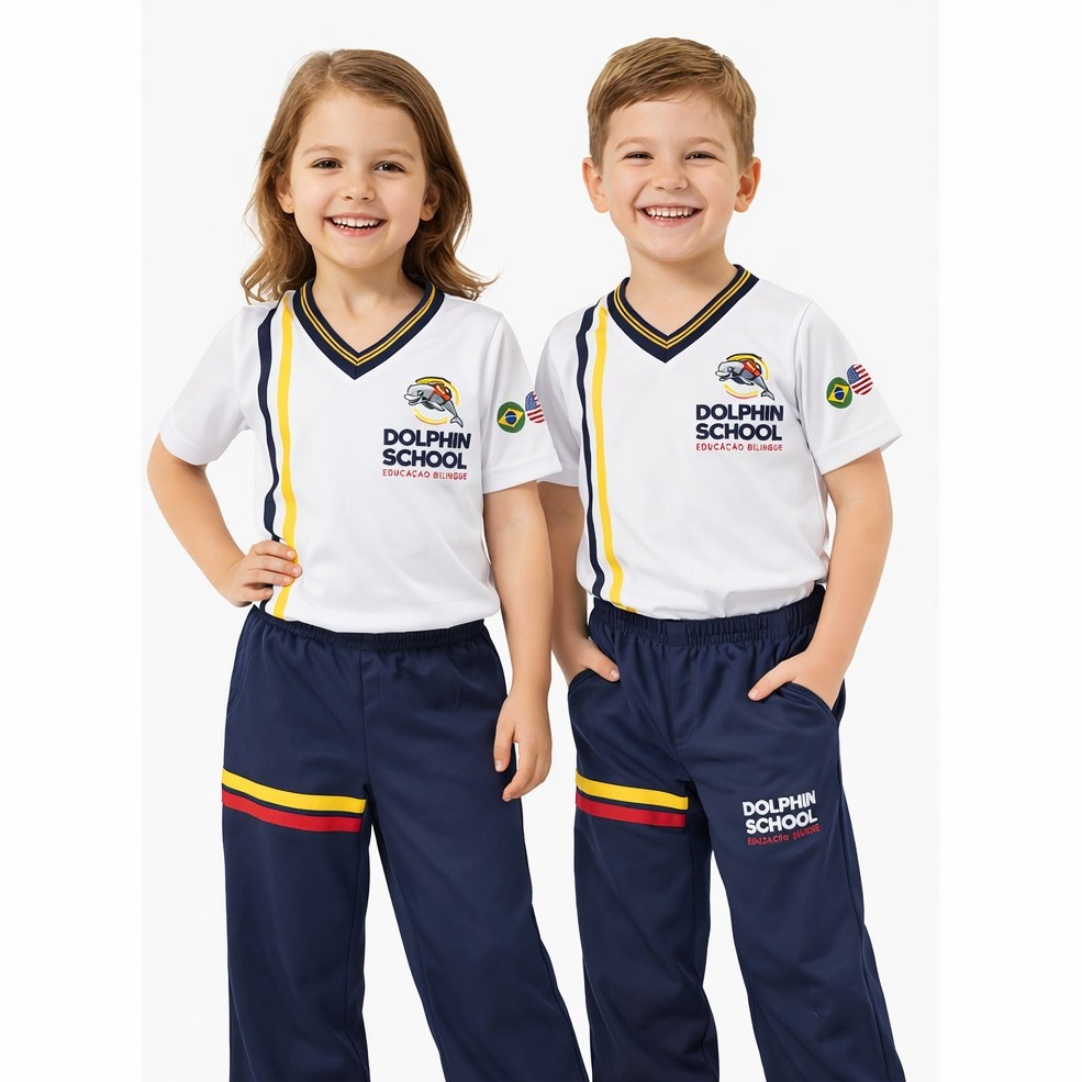 Calça Tactel Azul Marinho com Modelos Dolphin School