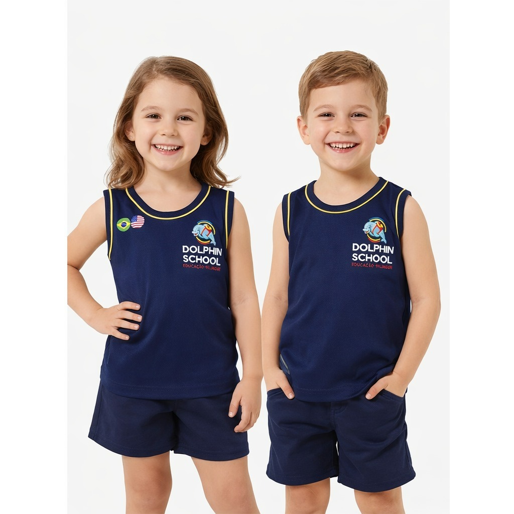 Camiseta Regata Azul Marinho com Modelos Dolphin School